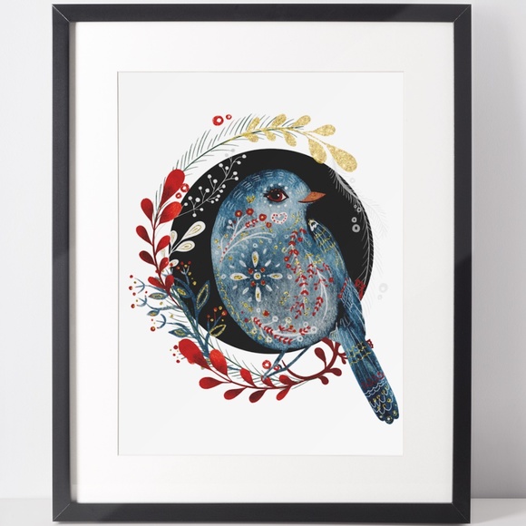 Wall Art Cute Blue Bird Portrait Illustration Print Poster Unframed - Picture 1 of 5